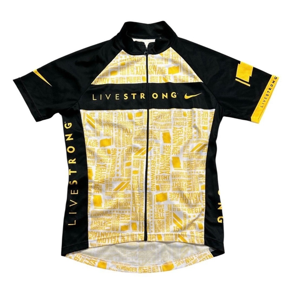 Nike Livestrong Cycling Jersey Mens S Black Yellow Short Sleeve Full Zip Bike